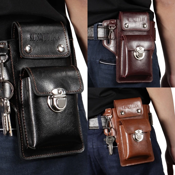 Многофункционална кожена чанта за кръста за мъже