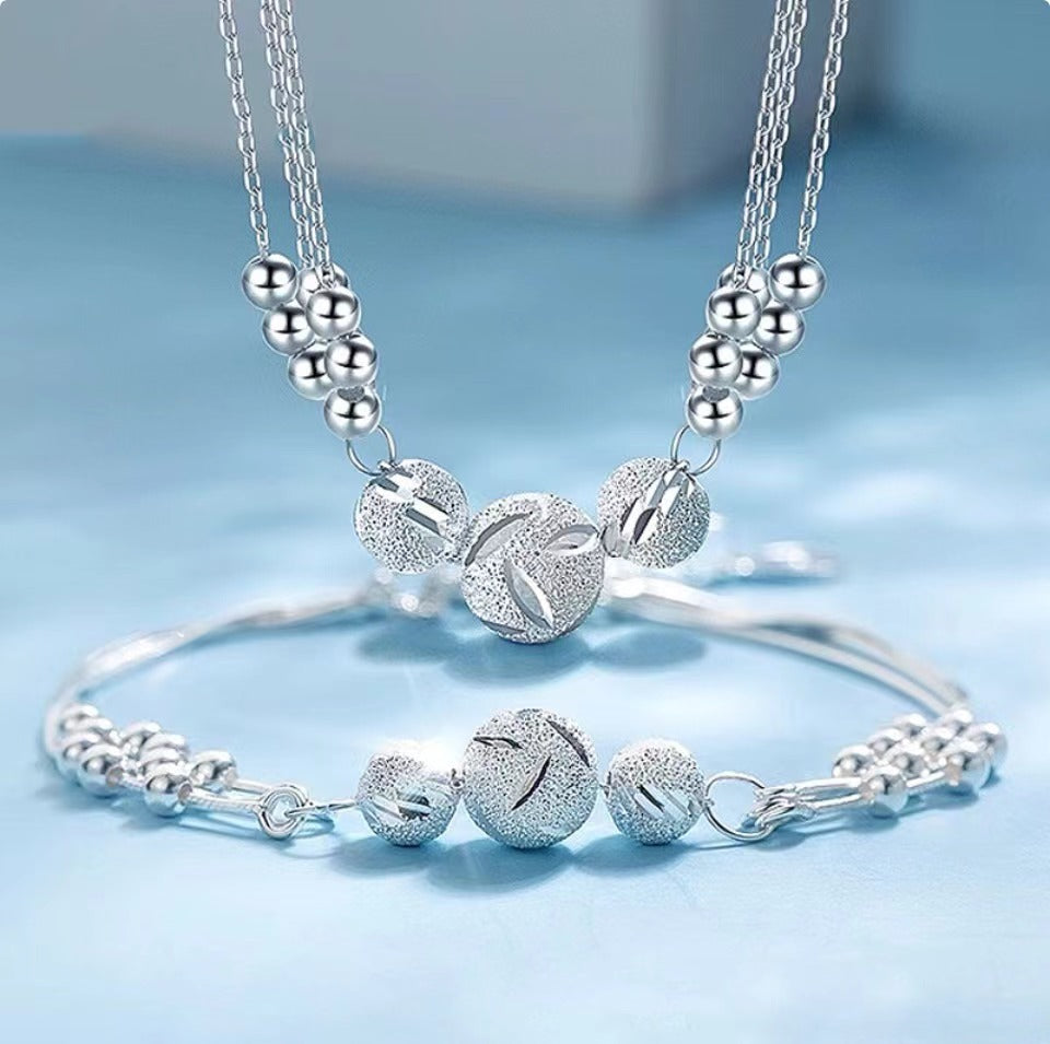 🔥Гореща разпродажба🔥【Колие + Гривна】✨Комплект бижута от гравирано сребърно колие с трансфер