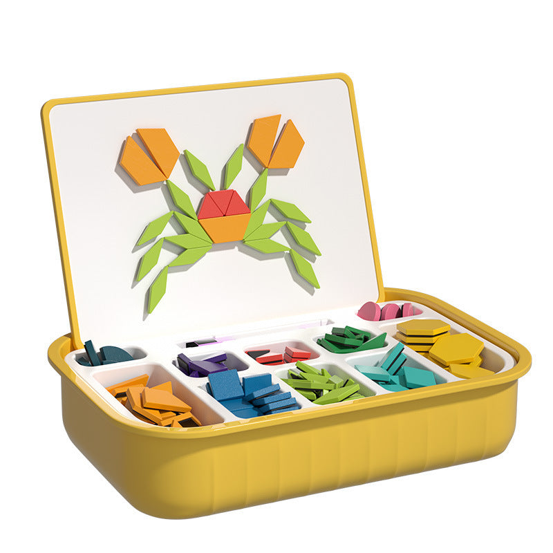 👶🌈🧩【150 бр.】🔥Магнитна дървена играчка-пъзел танграм, играчка за трениране на мозъка и обучение на деца, стимулираща мисленето.