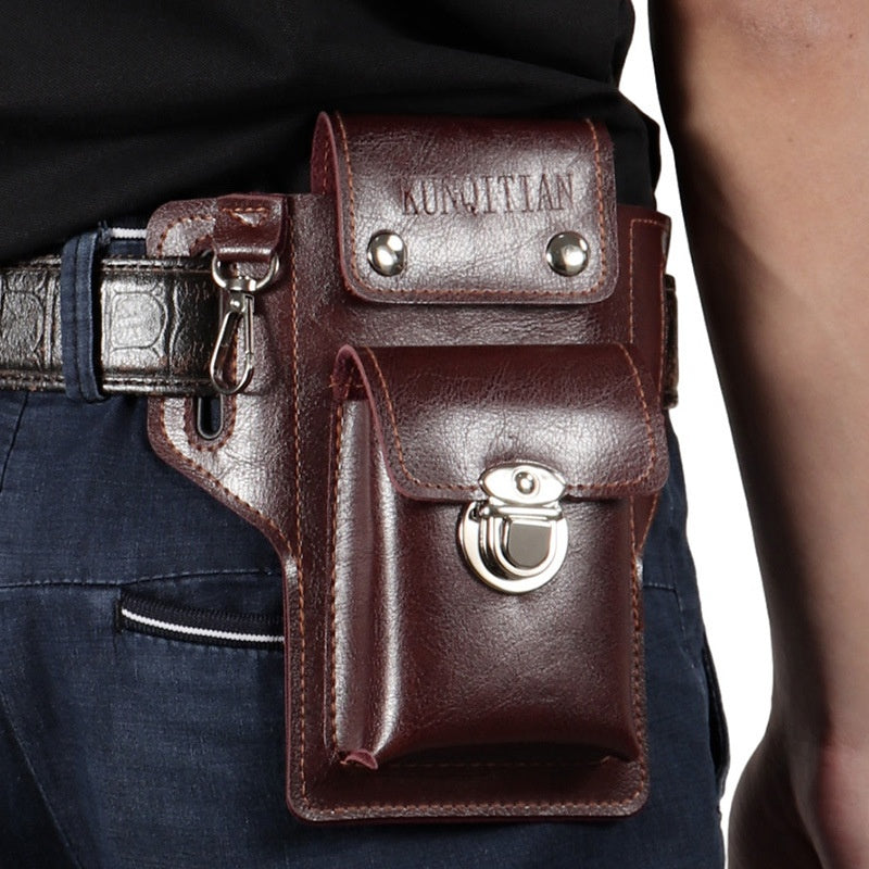 Многофункционална кожена чанта за кръста за мъже
