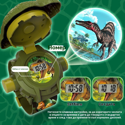 🦖Проекционен часовник с динозаври за деца, 24 динамични проекции + 🕰️Научете се да разпознавате времето