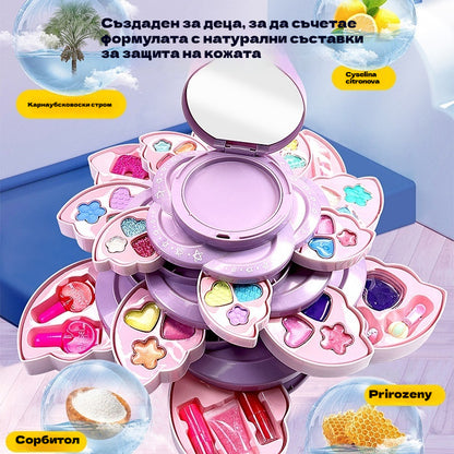 👸💄Детски въртящ се козметичен комплект с флорален мотив, играчки за грим, аксесоари за принцеси, коледни подаръци